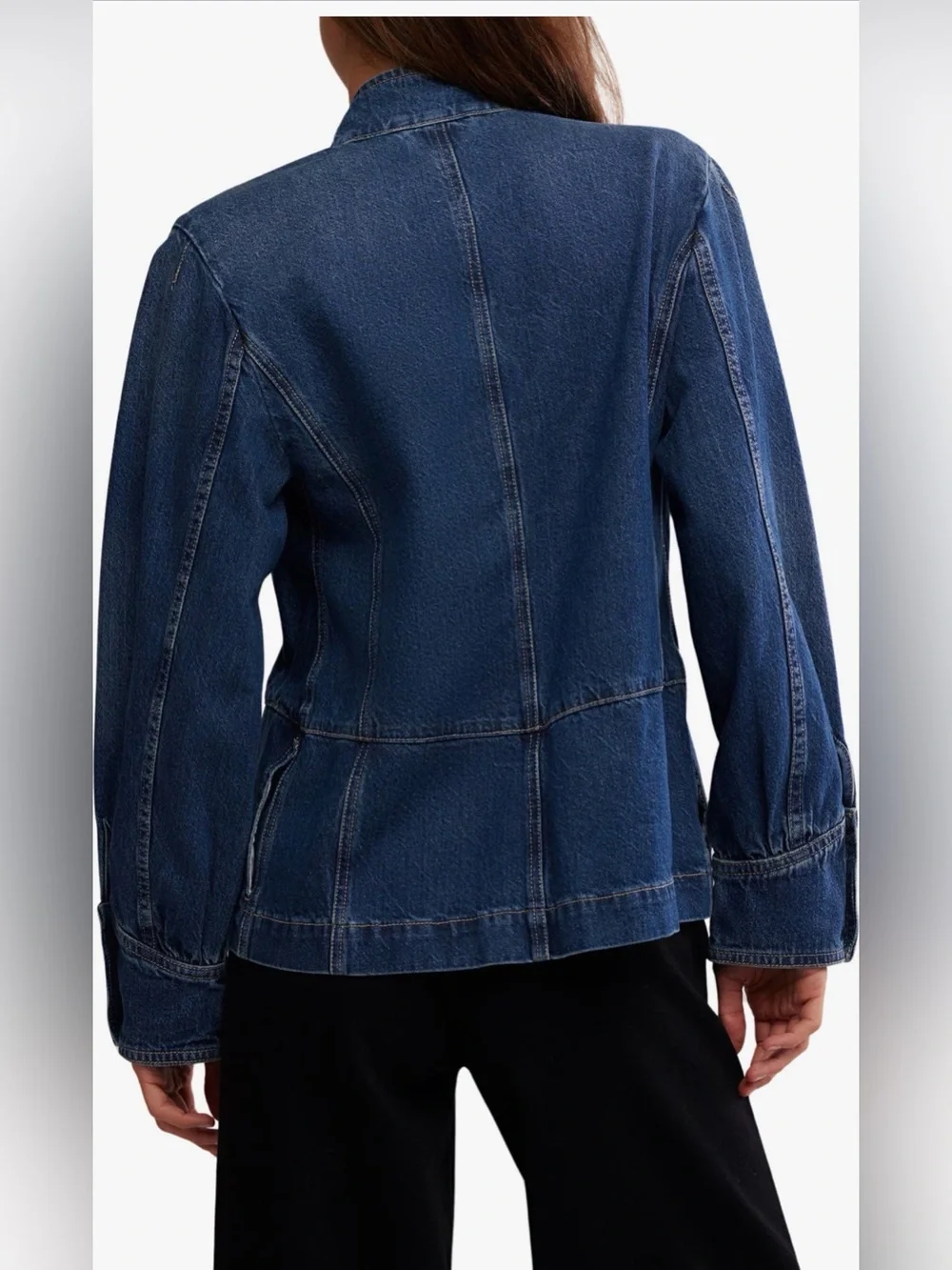 Large we the free people Imogene denim officer jacket jean double breasted blue